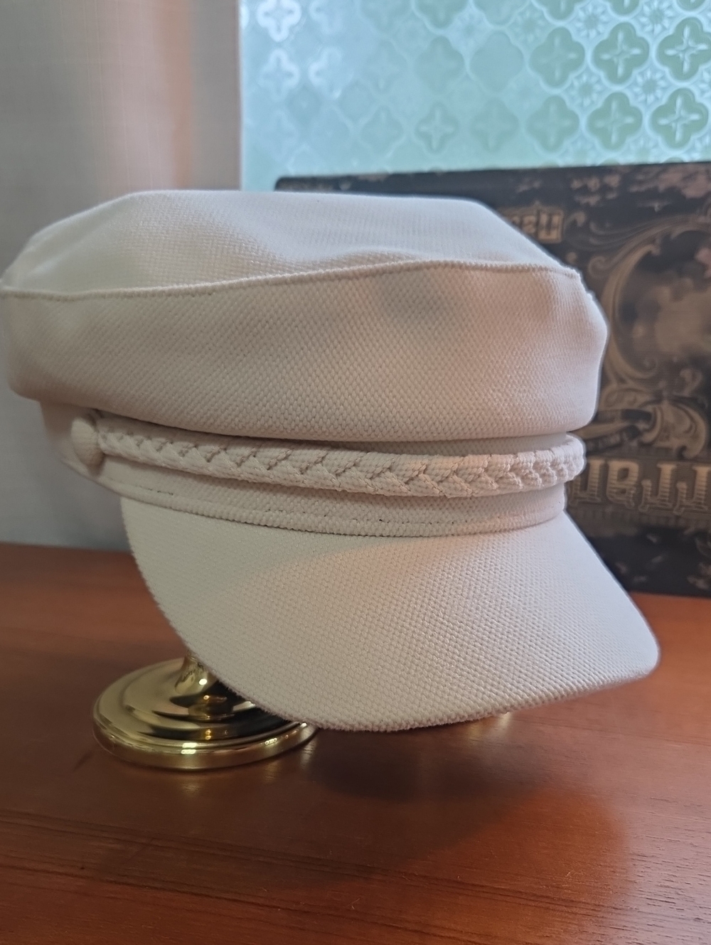 Cream Captian's Hat with Braided Trim